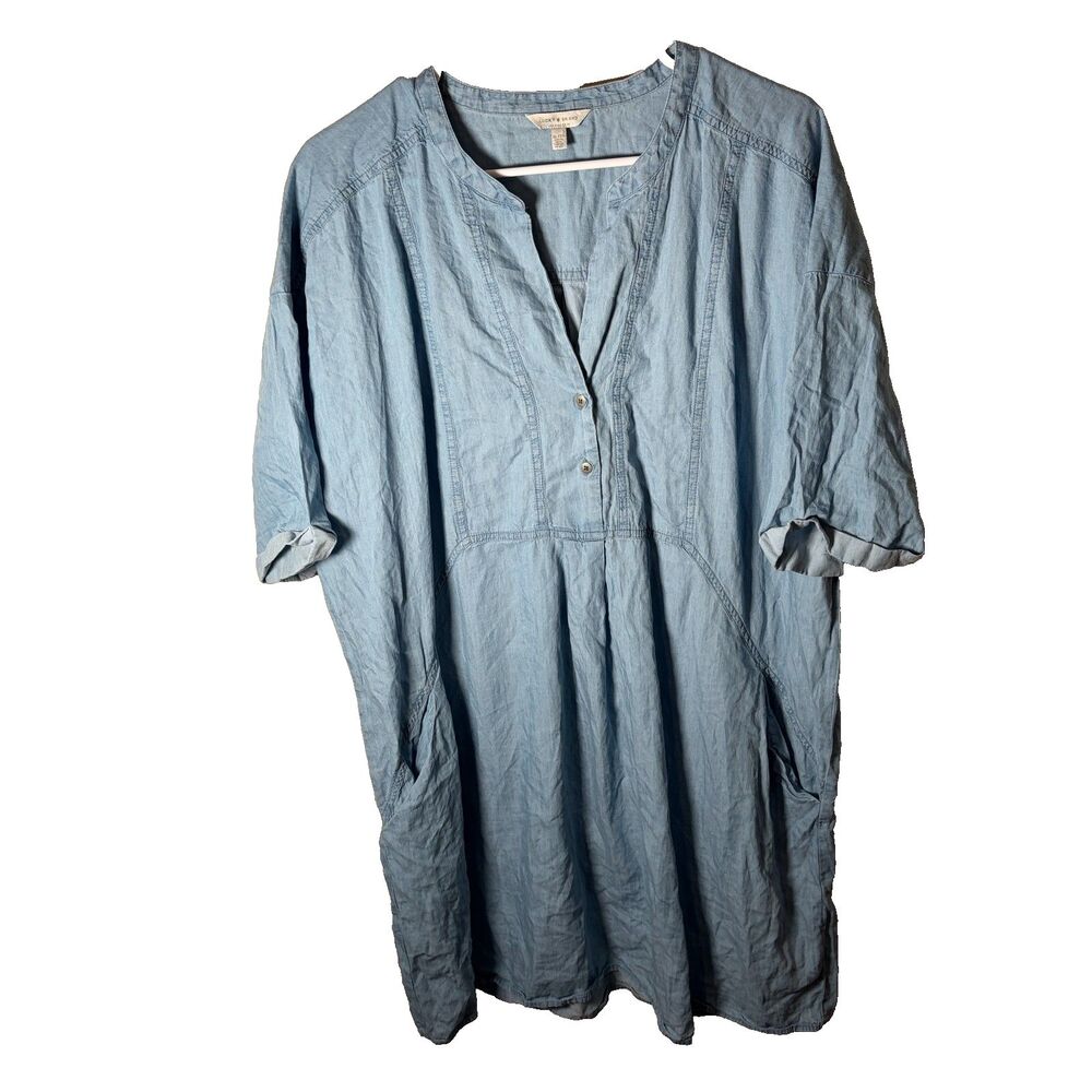Lucky Brand Dress Women's XL Blue Cotton V-Neck Short Sleeve Oversized Casual